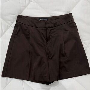 Zara Women's Dark Brown Satin High Waist Shorts